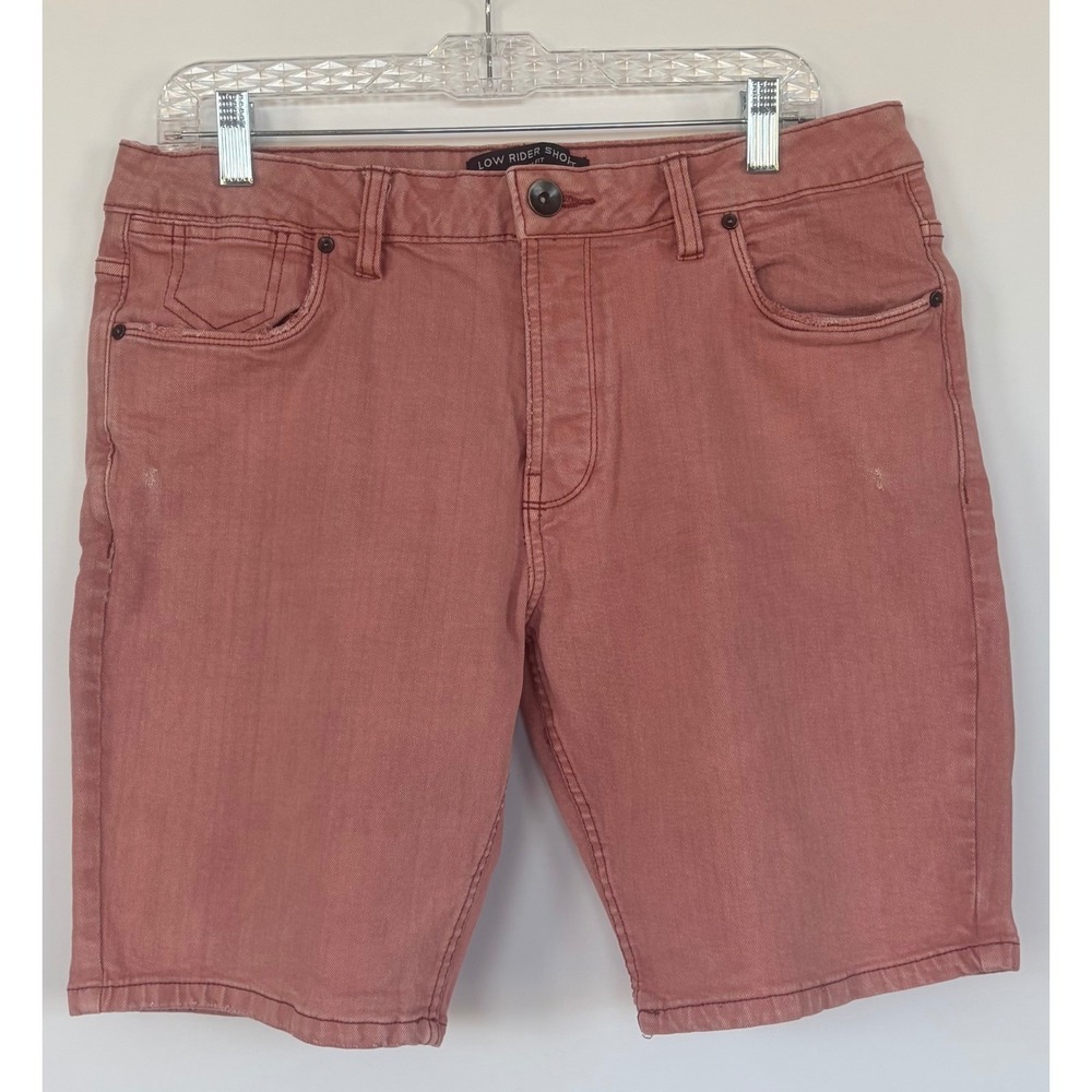 Cotton On Low Rider Slim Fit Shorts Mens 34 Pink Dusty Rose Denim Stretch 8.5"